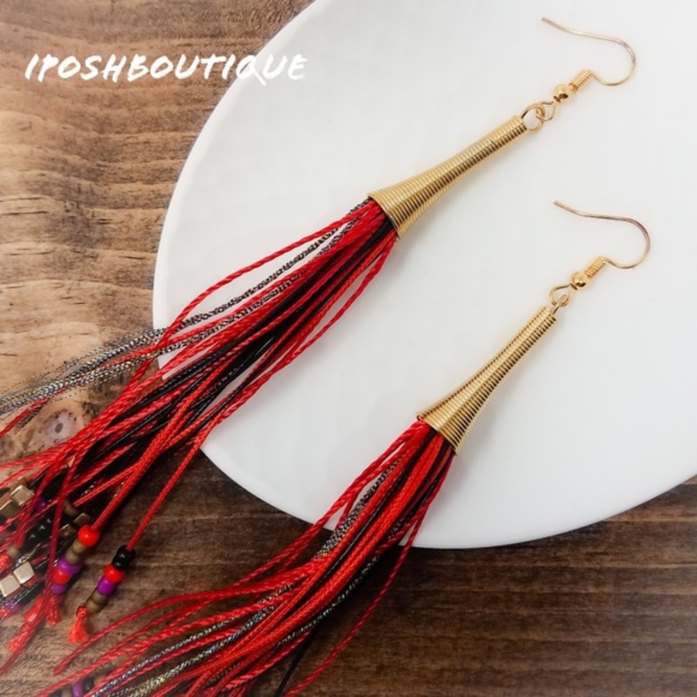 Burgundy Cotton Strand/ Bead Drop Earrings